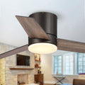Parrot Uncle Ceiling Fans with Lights and Remote Low Profile Flush Mount Ceiling Fan with Light for Bedroom, Light Color Adjustable, 48 Inch, Brown