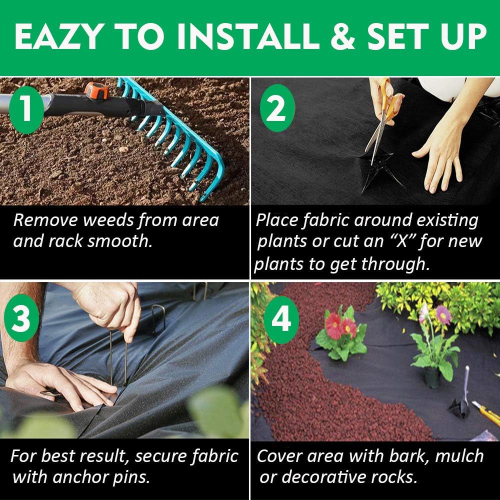Premium 5oz Pro Weed Barrier Landscape Fabric Ground Cover Heavy Duty Commercial Anti-Weed Gardening Mat, 6ft x 300ft, Black