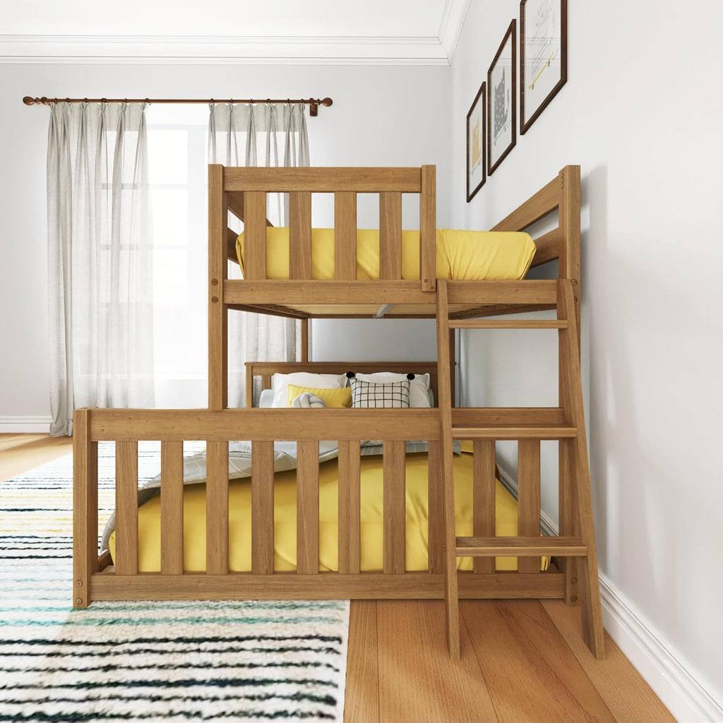 Twin Over Full Low Bunk with Angled Ladder on End, Pecan