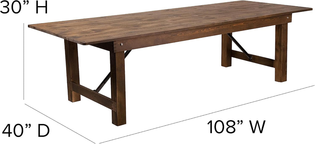 Flash Furniture Hercules Series 9' x 40' Rustic Solid Pine Folding Dining Table, Rectangular Antique Farmhouse Dining and Event Extension Table
