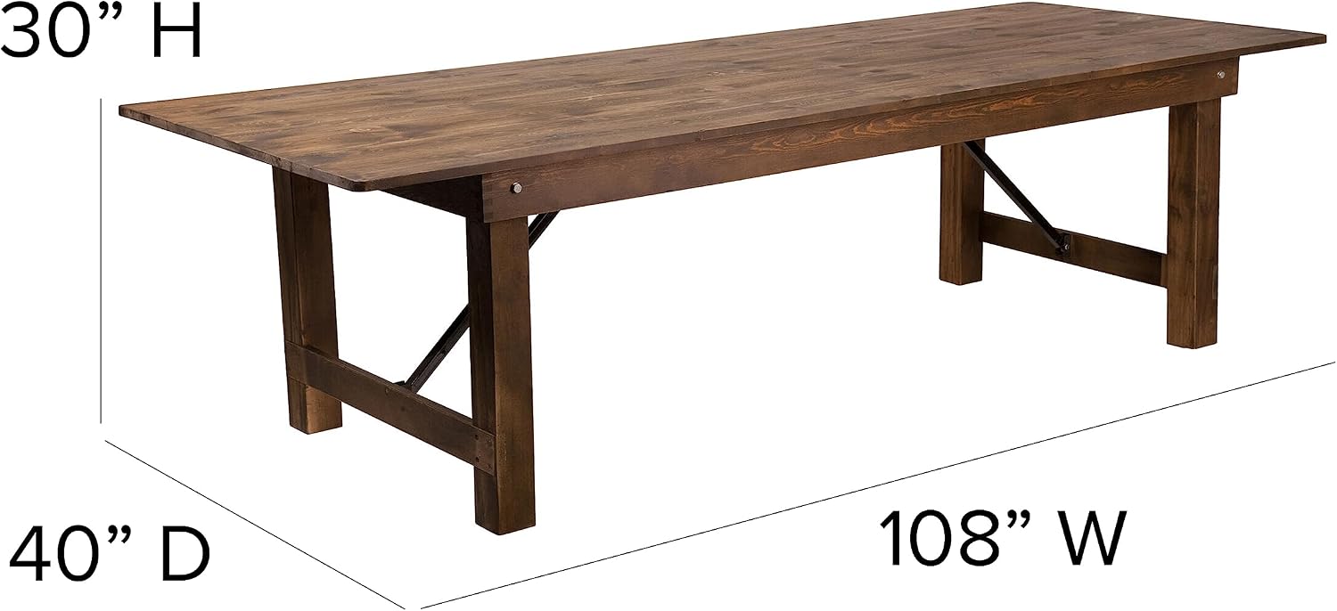 Flash Furniture Hercules Series 9' x 40' Rustic Solid Pine Folding Dining Table, Rectangular Antique Farmhouse Dining and Event Extension Table