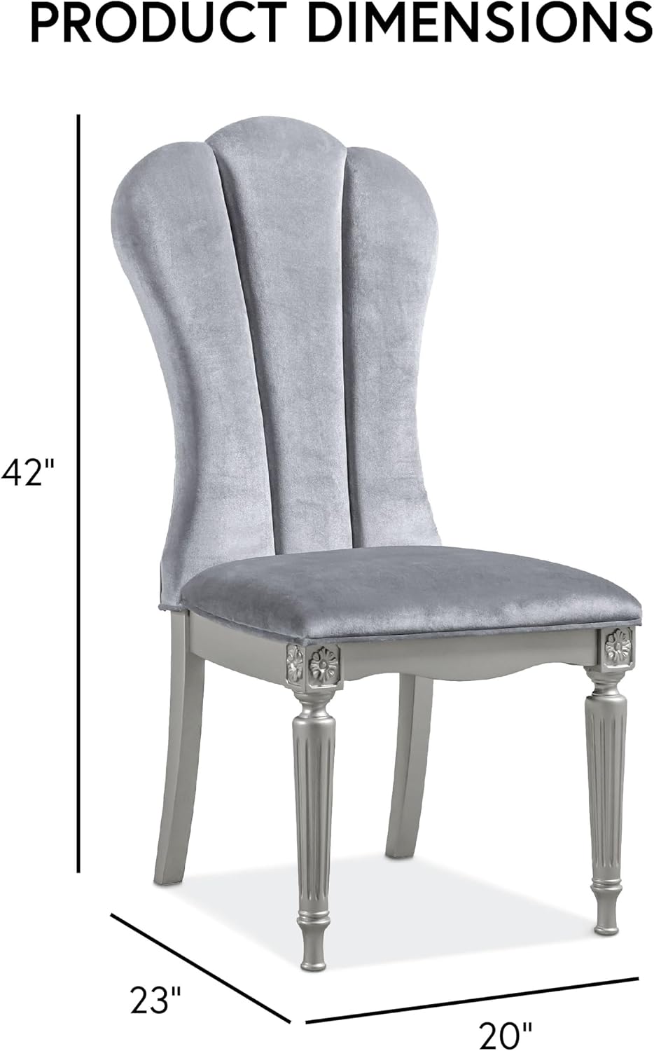 Furniture of America Seabliss Glam Solid Wood 5 Piece Dining Table Set with Upholstered Chairs, Turned Fluted Legs Design, Seats up to 4, for Home, Kitchen, Living Room, Silver