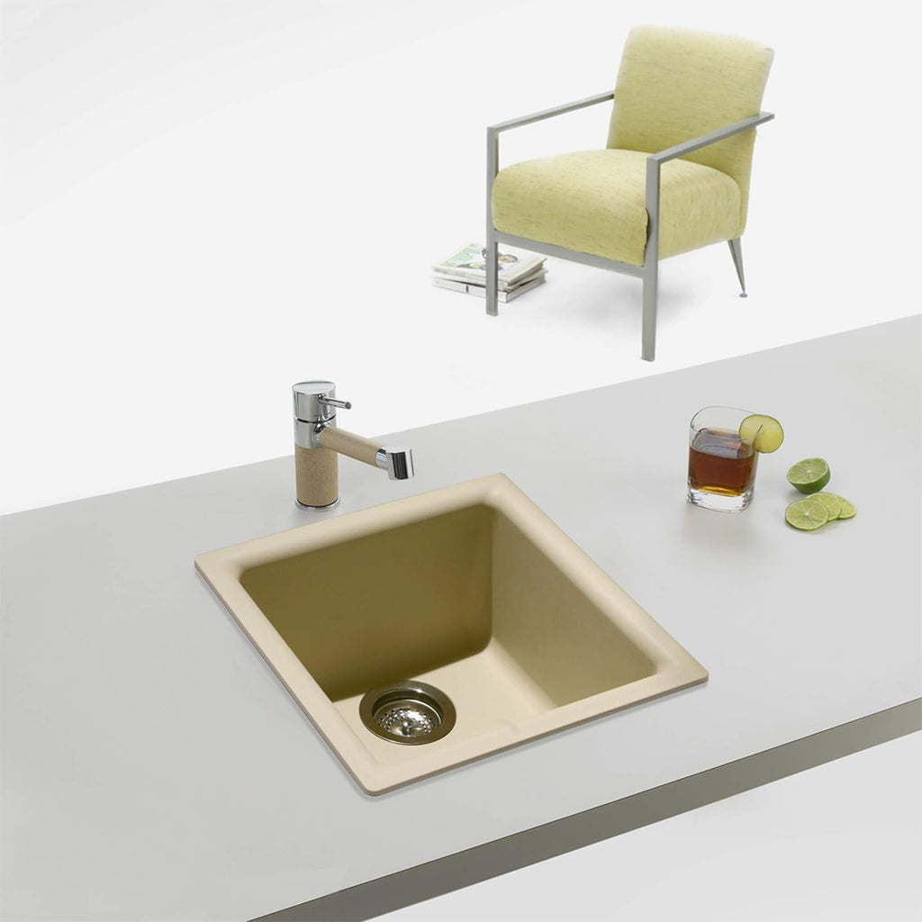 Houzer Quartztone Sand Granite Composite Kitchen Bar Sink: 16 Inch Dual Mount Single Bowl Sink, Durable & Versatile, Essential for Home & Apartment: E-100 SAND