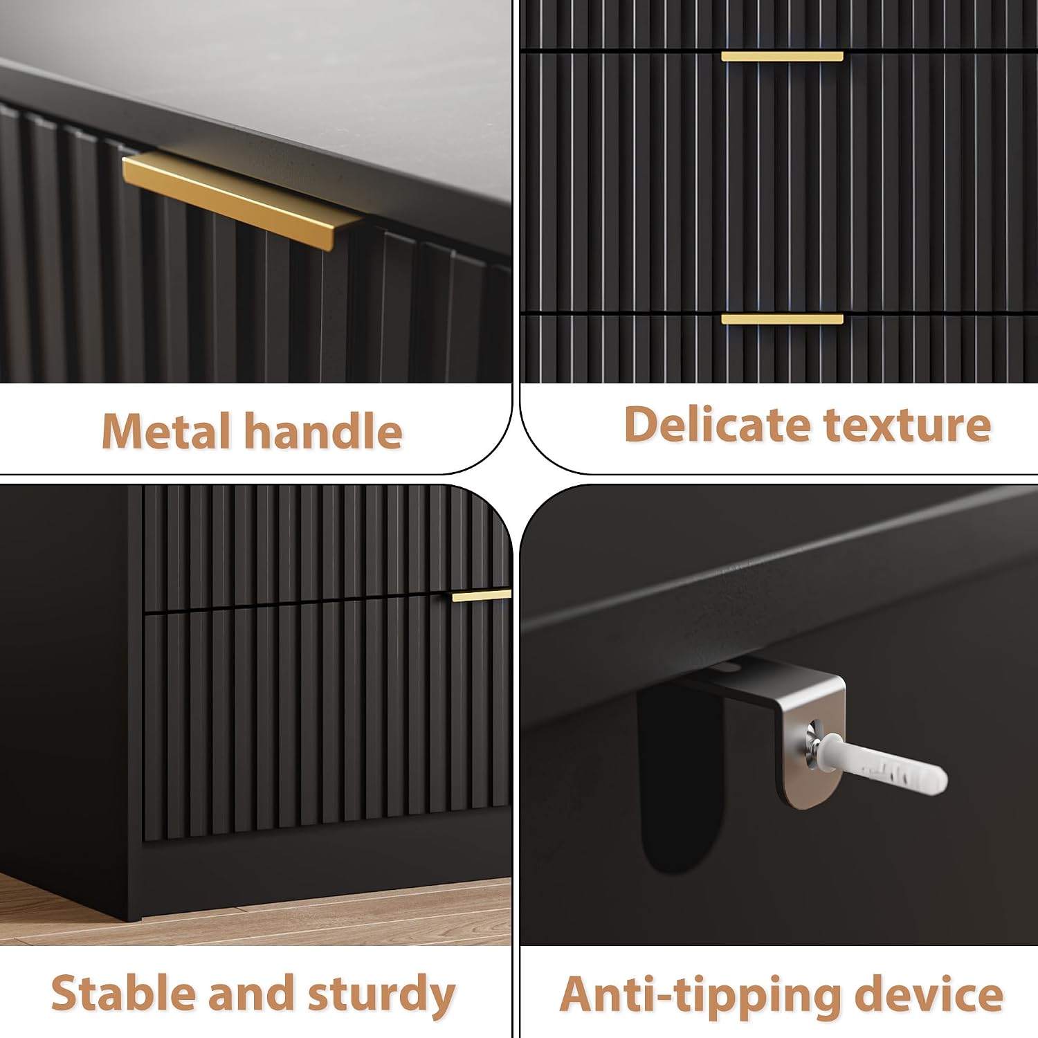 MAISONARIA 5 Drawer Dresser for Bedroom, Tall Dresser Chest of Drawers with Gold Handles, 32 Inch Wide Nightstand with for Bedroom, Living Rooms, Offices, and Entryways, Black