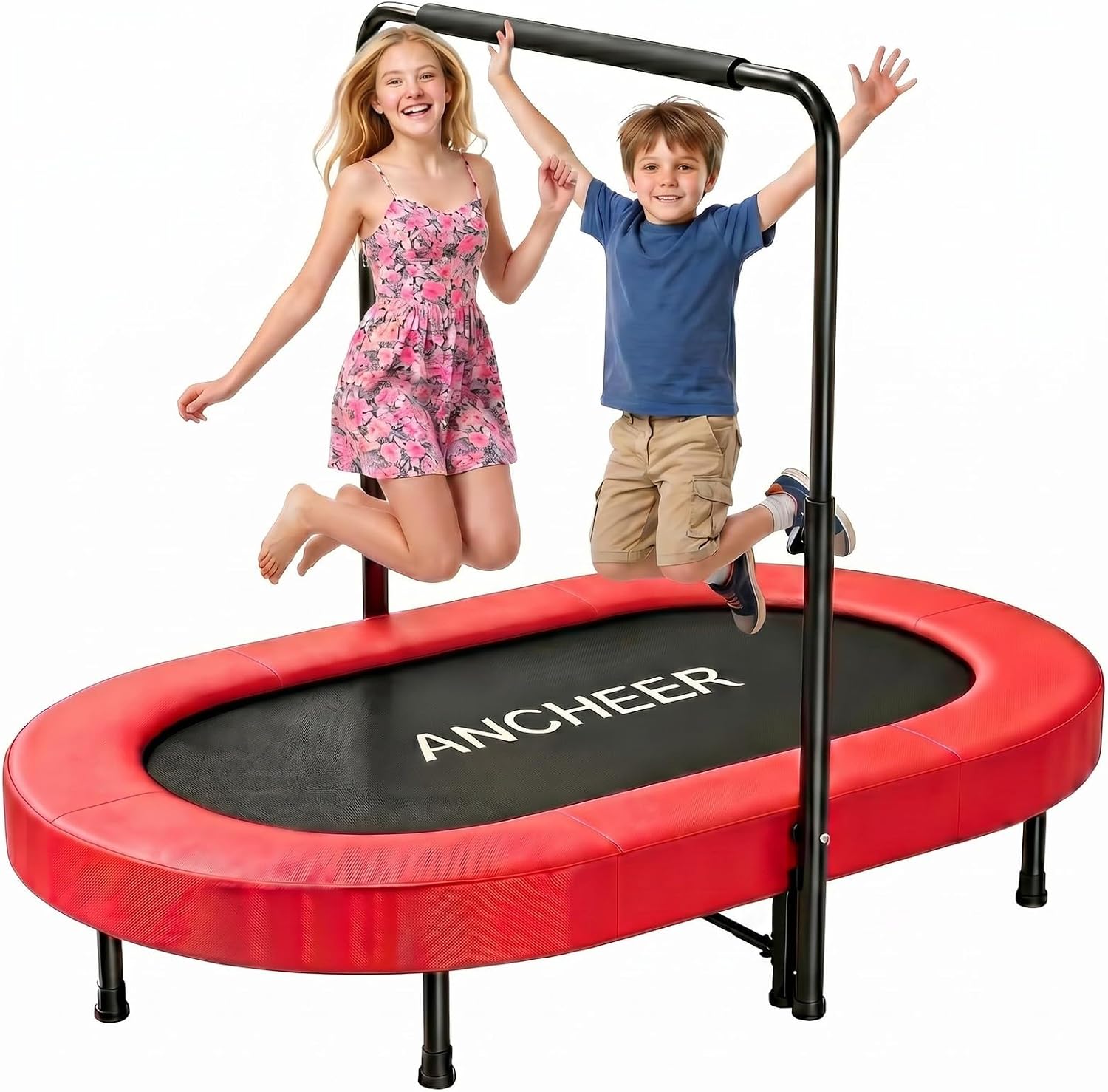 Trampoline for Kids, Toddler Trampoline Indoor Sports and Outdoor Games 56' Kids Rebounder 220LBS Capacity with Adjustable Safety Handrail Foldable Jumper for Boy Girls ASTM Certified