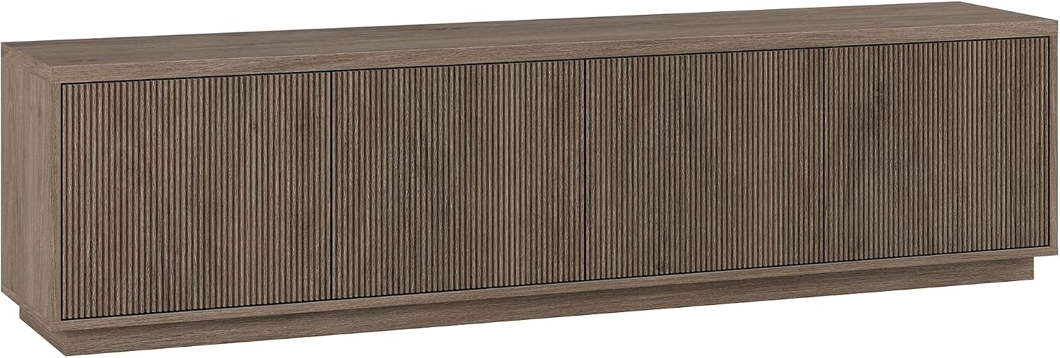Henn&Hart Fluted TV Stand for TVs up to 85' with 2 Concealed Ribbed Storage Cabinets and Adjustable Shelves for Living Room, Family Room, or Office, Weathered Gray