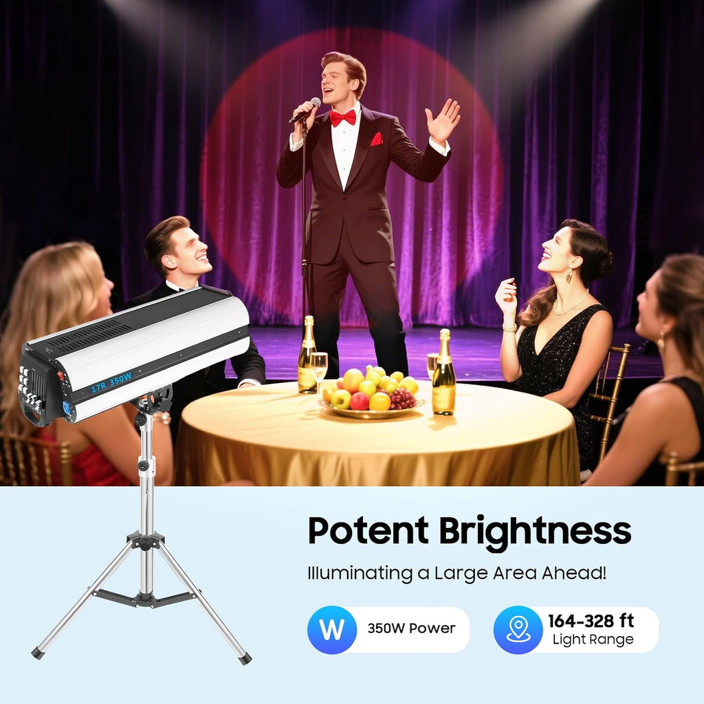 350W Stage Spotlight with Tripod, Stage Lighting with DMX & Manual Control 6 Colors 3 Color Temperatures 5600K 6000K 3200K, Follow Spot Light for Wedding DJ Party Theater Concert
