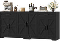 BOTLOG 71' Large Sideboard Buffet Cabinet with Storage, Farmhouse Kitchen Buffet Cabinet with Adjustable Shelves and 6 Barn Doors, Wood Coffee Wine Bar Console Table for Kitchen, Dining Room, Black