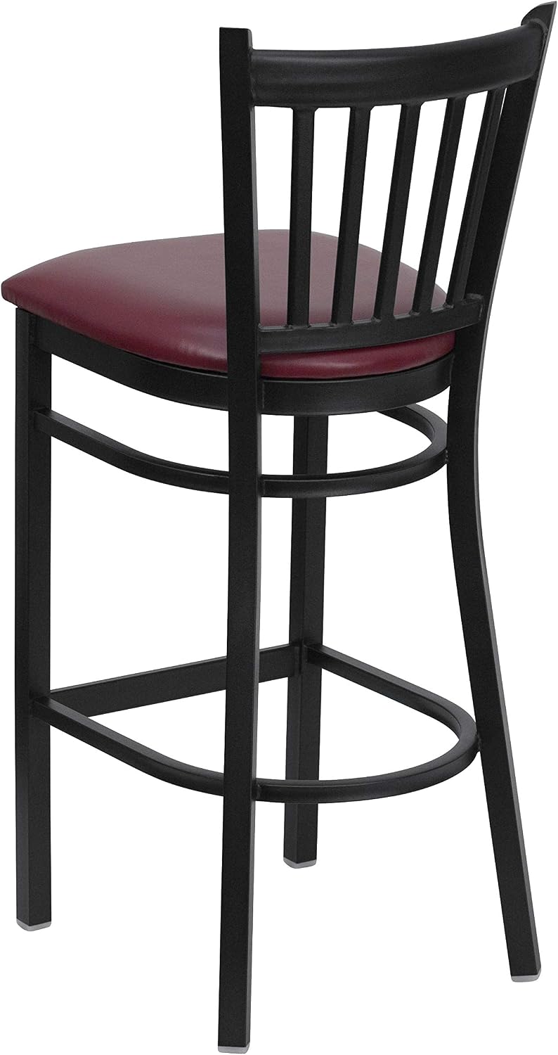 Flash Furniture 2 Pk. HERCULES Series Black Vertical Back Metal Restaurant Barstool - Burgundy Vinyl Seat
