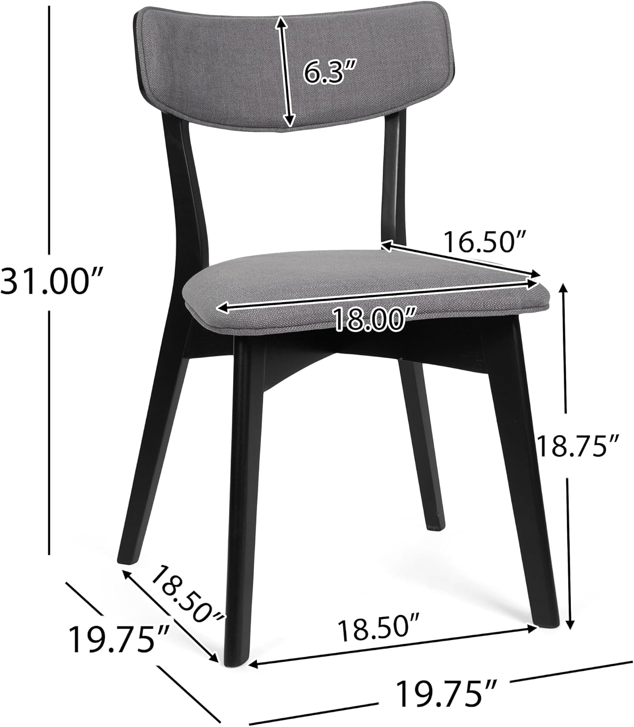 Chazz Upholstered Dining Chairs- Dark Gray/Matte Black (Set of 2)