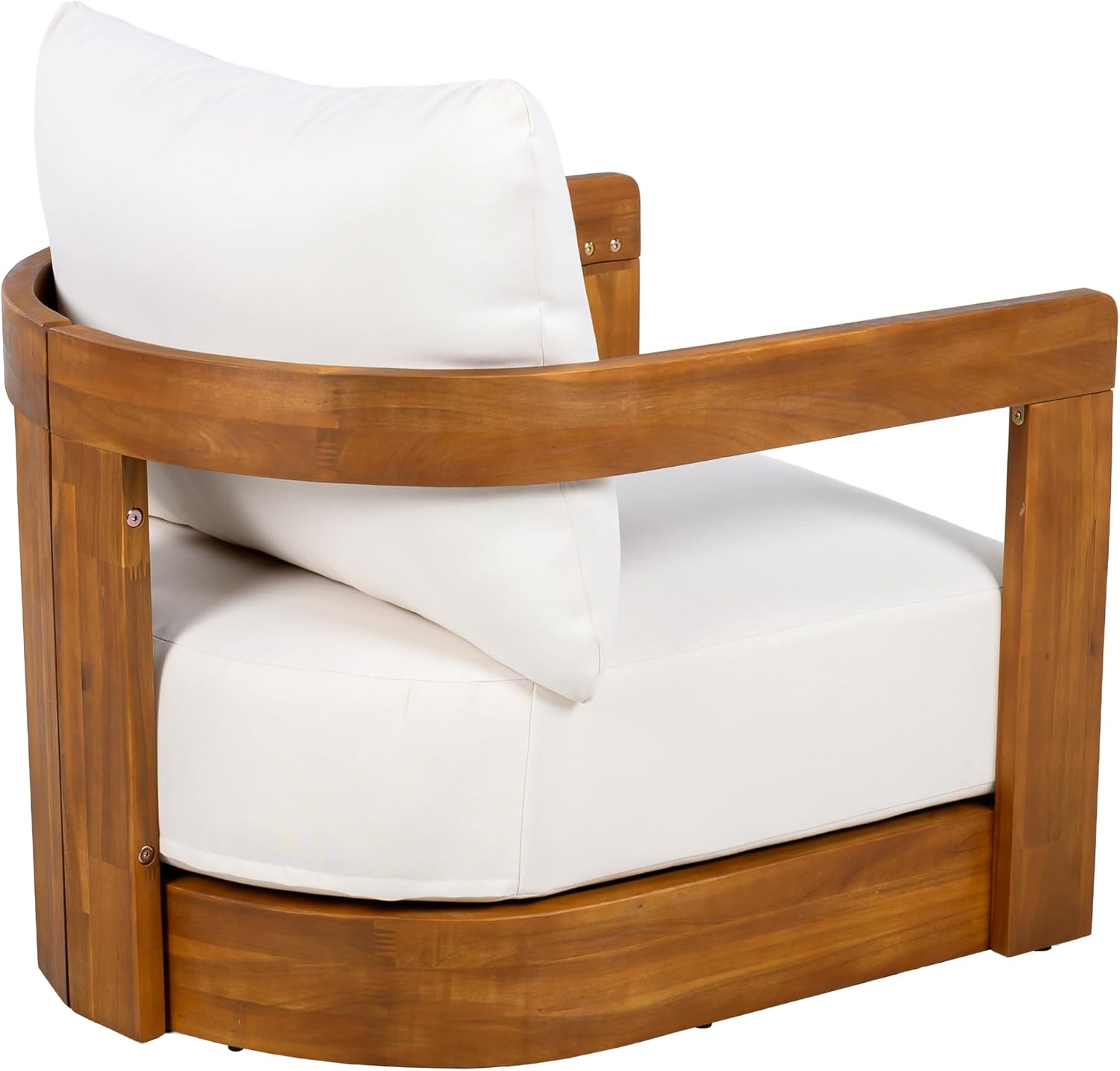 Christopher Knight Home Chloe Acacia Wood Lounge Chair Outdoor Set of 2, Curved Tub Design Accent Chairs with Weather Resistant Cushion, Comfy Low Profile Reading Seating for Backyard, Teak+ Beige
