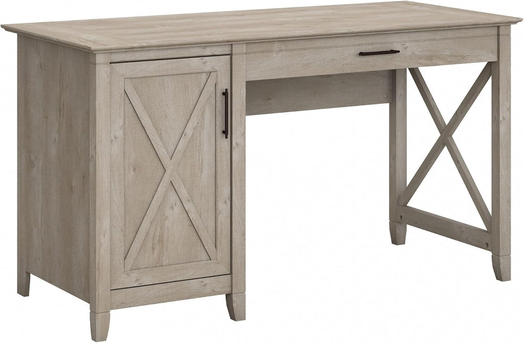 Bush Home Key West Computer Desk with Storage | Farmhouse PC Table for Home Office in Washed Gray | 54W x 24D