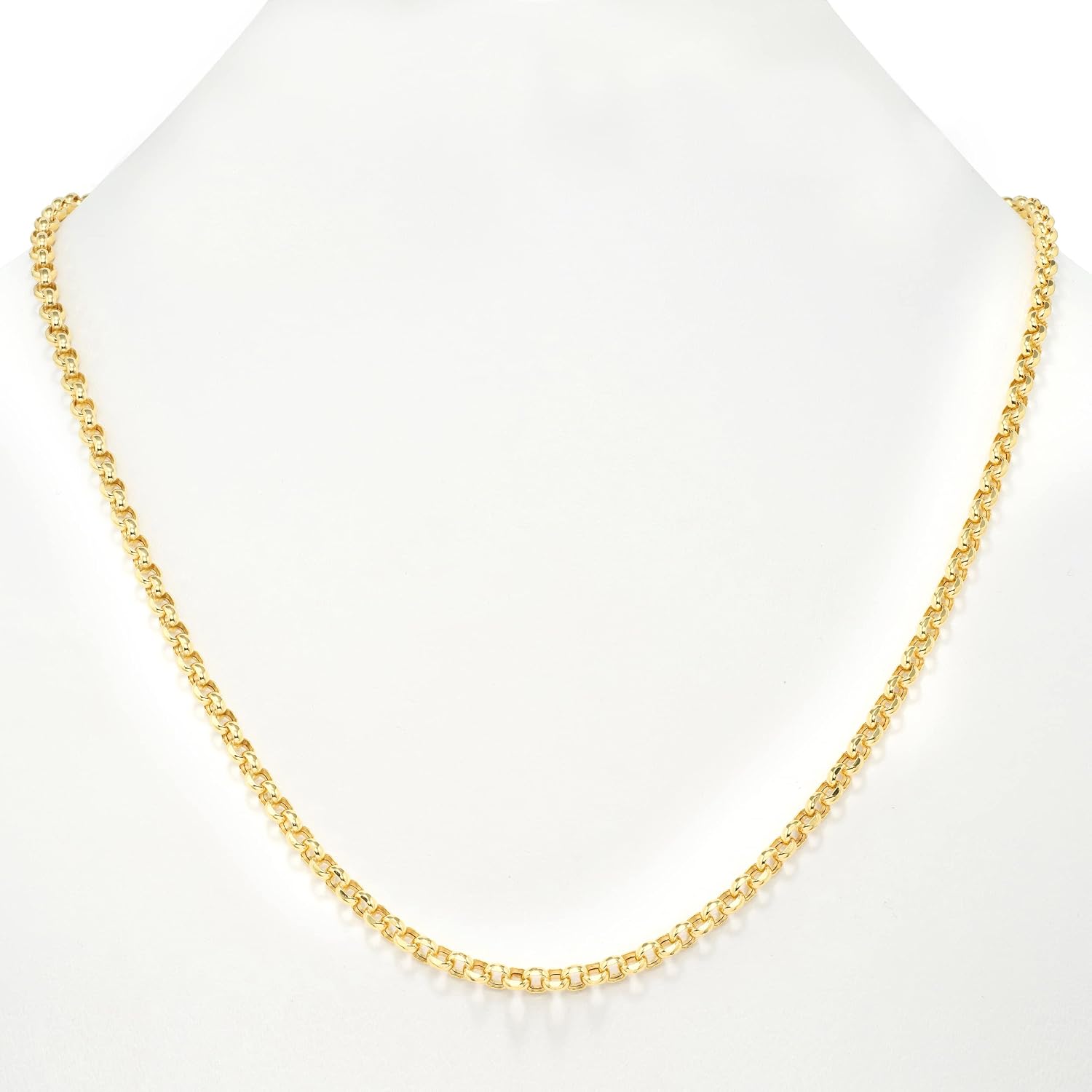 Nuragold 10k Real Yellow Gold Cable 4mm Rolo Round LInk Chain Necklace (18'-30') Italian Jewelry for Men & Women
