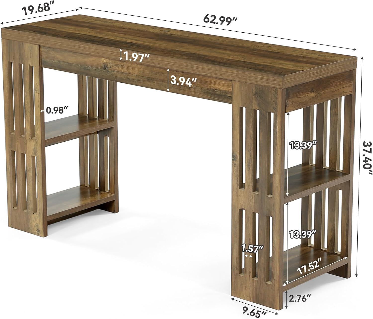 LITTLE TREE Bar Table, 63 Inch Wooden Bistro Table, Large Home Bar Unit with Wine Rack, Pub Table with Storage Shelves for Dining Room, Living Room, Kitchen Room, Brown