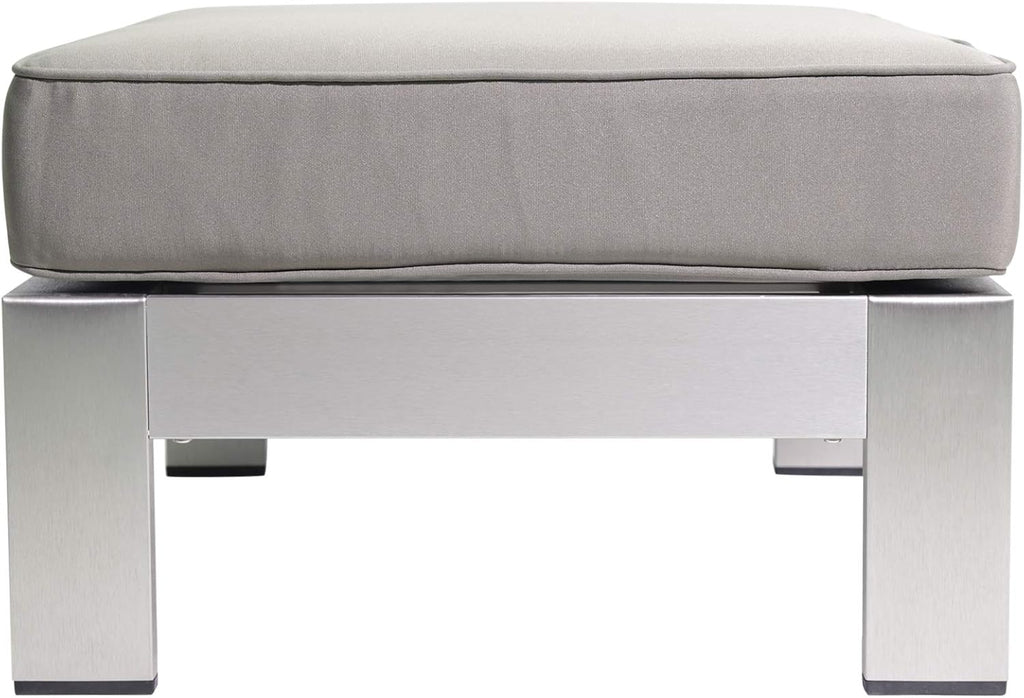 Christopher Knight Home Aya Coral Cushioned Aluminum Ottoman, Silver and Khaki