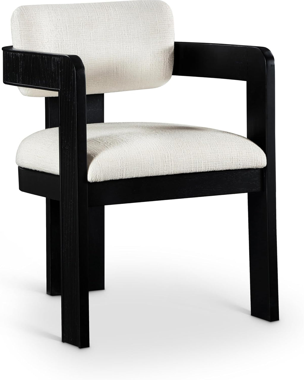 Meridian Furniture Sacha Collection Art Deco Dining Chair, Solid Fluted Wood, 22.5' W x 22' D x 31' H, Set of 2 (Cream, Black Finish, Linen Textured Fabric)