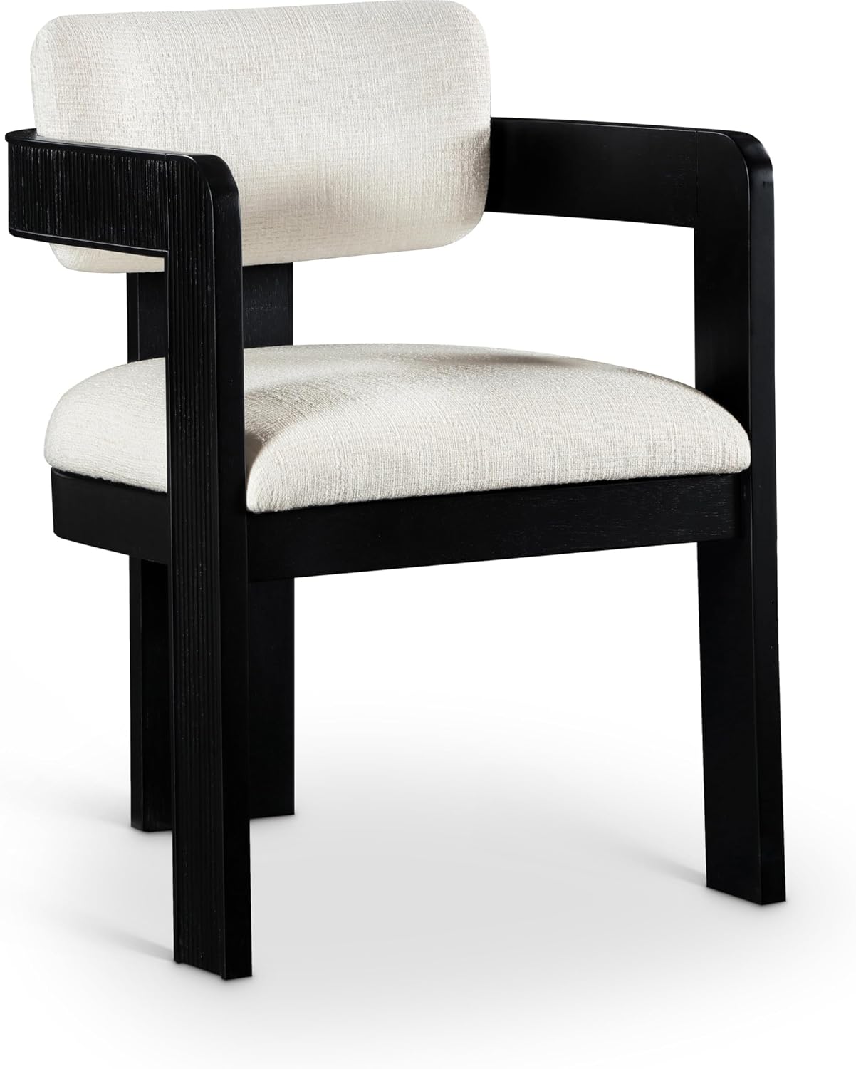 Meridian Furniture Sacha Collection Art Deco Dining Chair, Solid Fluted Wood, 22.5' W x 22' D x 31' H, Set of 2 (Cream, Black Finish, Linen Textured Fabric)