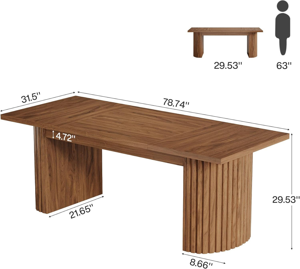 Tribesigns 78.74' Executive Desk, Large Farmhouse Computer Office Desk with Double Pedestal, Wooden Study Writing Table Workstation Conference Table for Home Office, Walnut (Brown)
