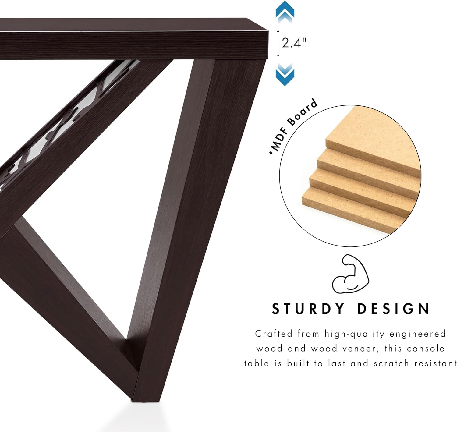 Homes: Inside + Out Naomi Modern Decorative Accent LED Console Table with W-Shaped Legs and Remote, Wood Entryway Furniture for Living Room, Hallway, Entrance, Small Spaces, Black