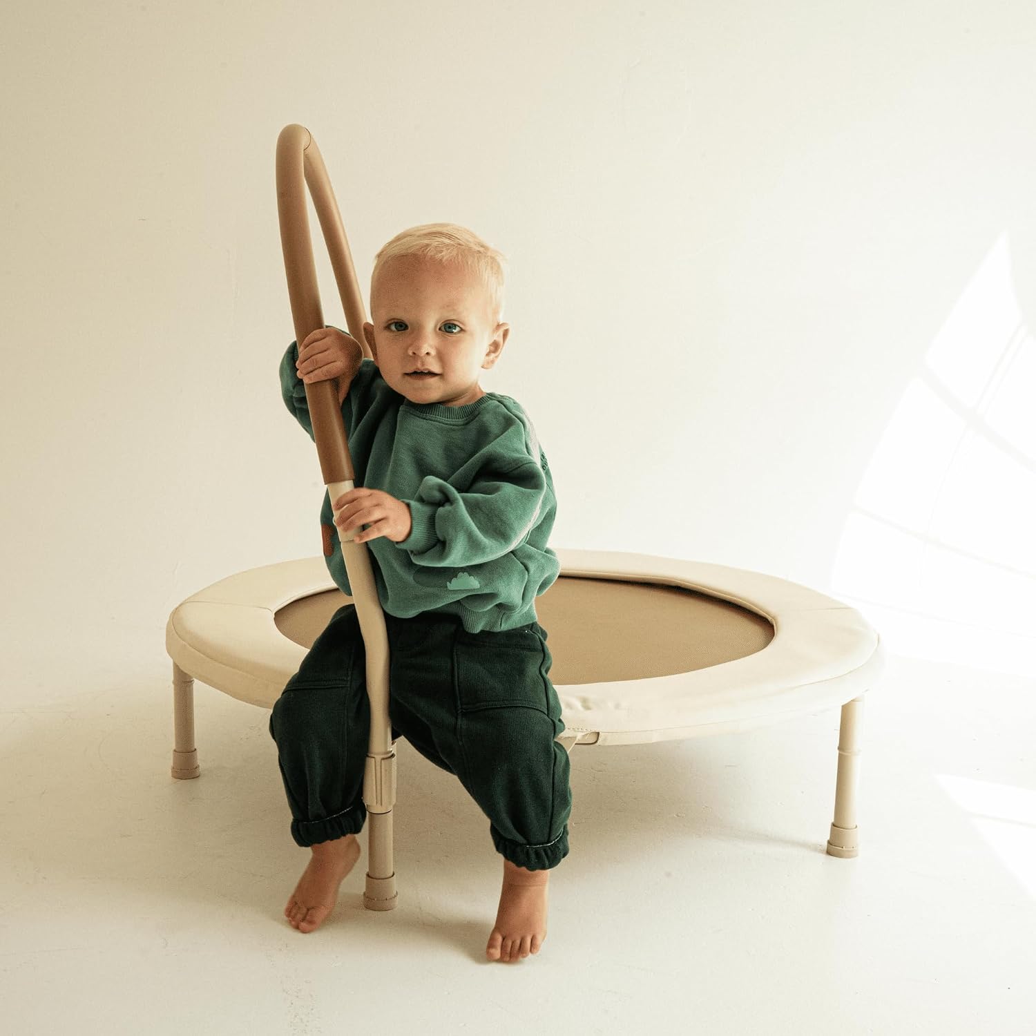 36' Kids and Toddler Mini Trampoline, Aesthetic Indoor and Outdoor Small Baby Trampoline with Removable Handle, Ultra Safe No-Gap Elastic Spring Design