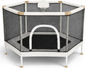 Kids Trampoline, Aesthetic Indoor and Outdoor Toddler Trampoline with Safety Net, Basketball Hoop, 220lb Capacity, Ultra Safe No-Gap Design, Gifts for Boys & Girls
