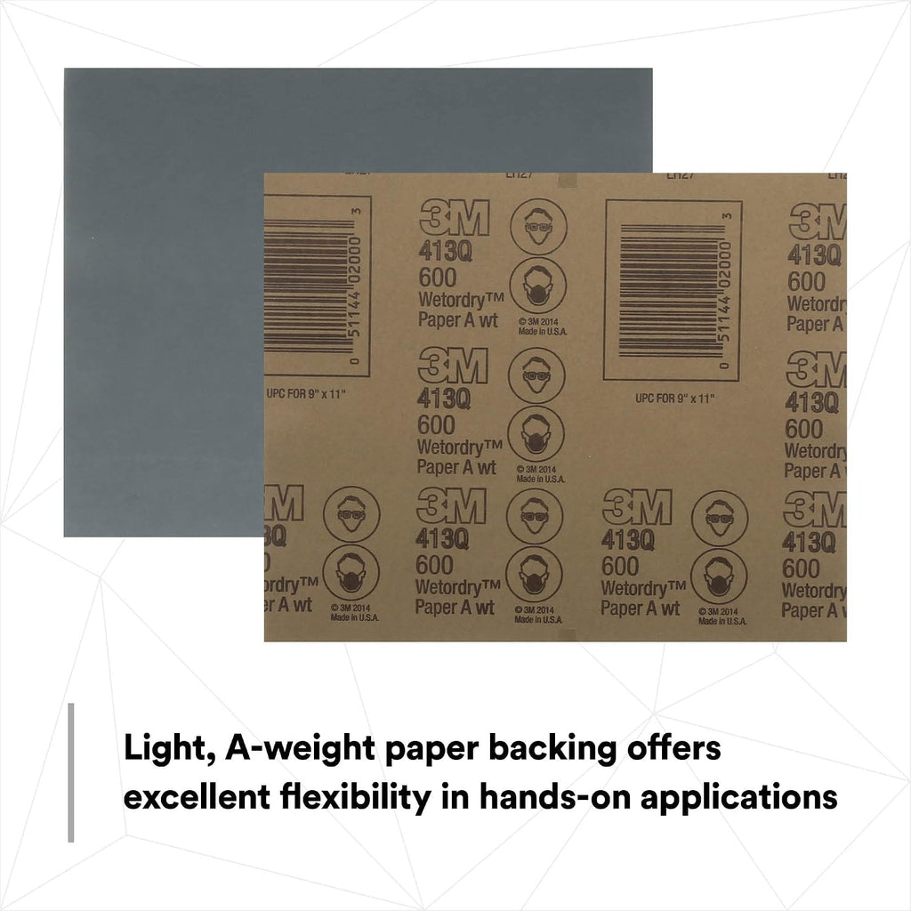 3M Wetordry Abrasive Sheet 02000, 600, Flexible, Durable, Surface Finishing, Waterproof, 9 in x 11 in, 50 Sheets (Pack of 5)