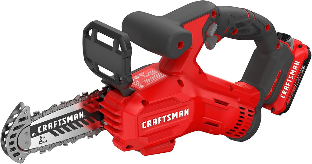 CRAFTSMAN V20 Mini Cordless Chainsaw, Pruning Saw, 6' Chain, Small Handheld Chainsaw, 2Ah Battery and Charger Included, Tree Trimming and Pruning, Compact and Lightweight (CMCCS320D1)