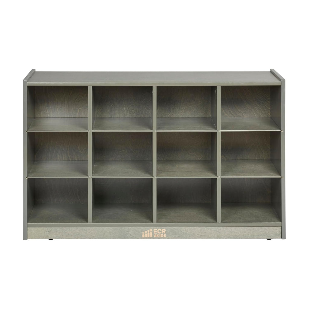 ECR4Kids 12 Cubby Mobile Tray Storage Cabinet, 3x4, Classroom Furniture, Grey Wash