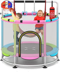 OLAKIDS 55' Trampoline for Kids, Indoor Outdoor Adjustable Toddler Trampoline with Safety Enclosure Net, Baby Recreational Trampolines with Basketball Hoop Hammock Boxing Bag Gymnastic Bar Rings