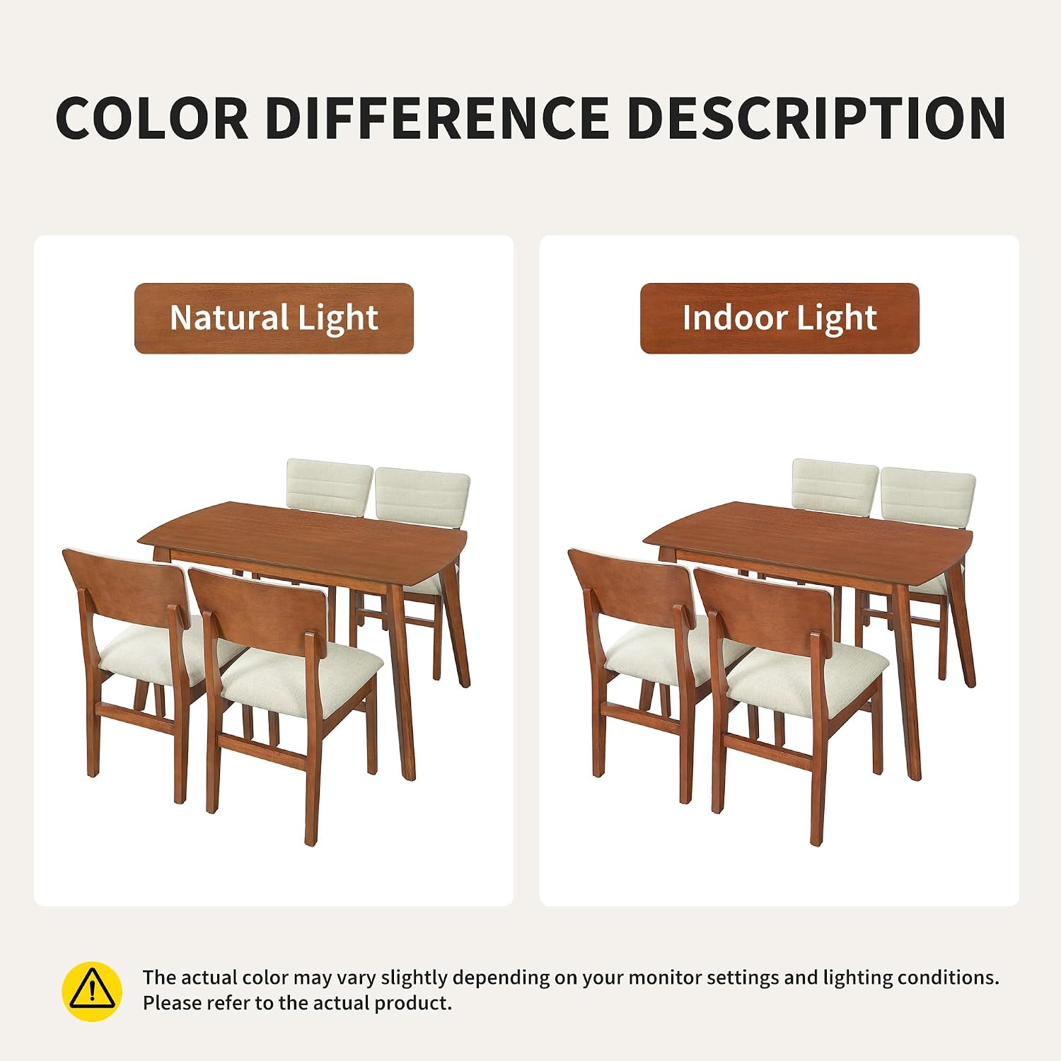 Merax 5 Piece Solid Wood Dining Table Set, Farmhouse Mid-Century Modern Table & 4 Upholstered Chairs for Home, Kitchen, Apartment, Space Saving, Brown+Biege