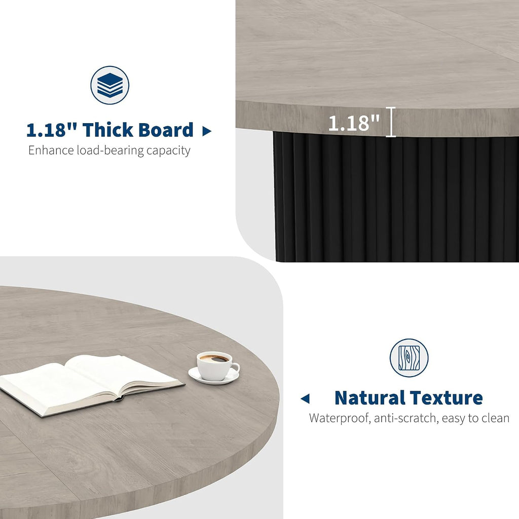 GarveeHome 47' Round Dining Table for 4-6 People, Dining Room Table with Sturdy Waveform Metal Pedestal Base, Farmhouse Circle Kitchen Table for Dining Room, Kitchen