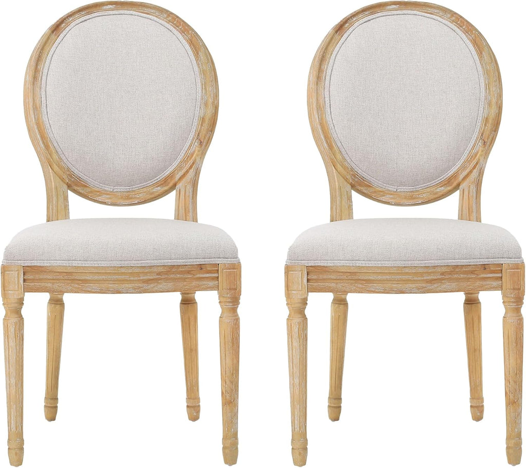 Christopher Knight Home Phinnaeus Polyester Beige Fabric Dining Chair (Set of 2), 2-Pcs Set