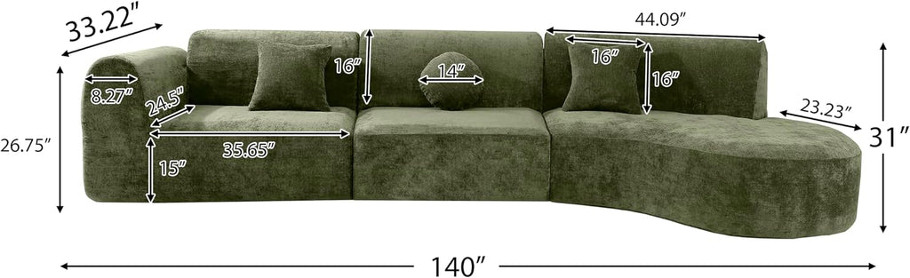 Christopher Knight Home Grelyn Modern Curved Modular Sectional Sofa, Wool Fabric Large Cloud Couch, 6-Seater L-Shaped Couch for Living Room, 3-Piece Lounge Sofa with Chaise,Fully Assembled,Olive Green