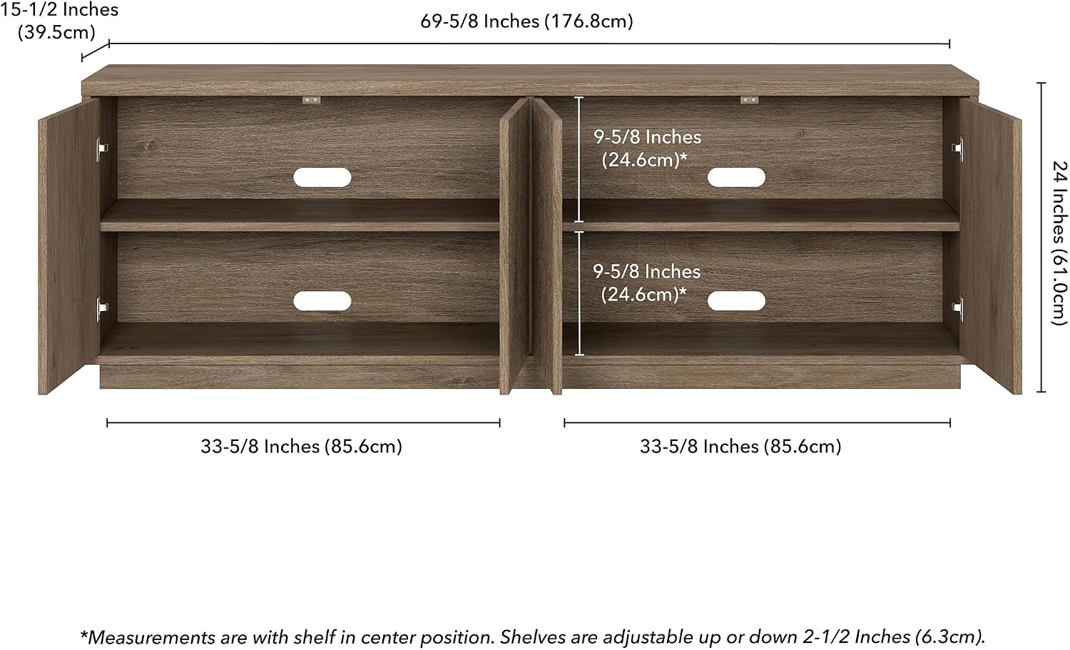 Henn&Hart Fluted TV Stand for TVs up to 75' with 2 Concealed Ribbed Storage Cabinets and Adjustable Shelves for Living Room, Family Room, or Office, Weathered Gray