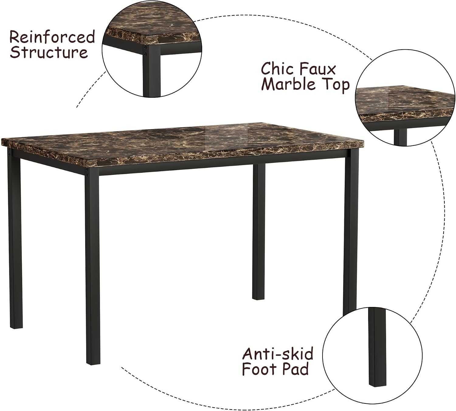 DKLGG Dining Table Set for 4, Modern Kitchen & Dining Room Sets Faux Marble Table with 4 Leather Chairs for Small Space, Home Kitchen, Apartment, Brown