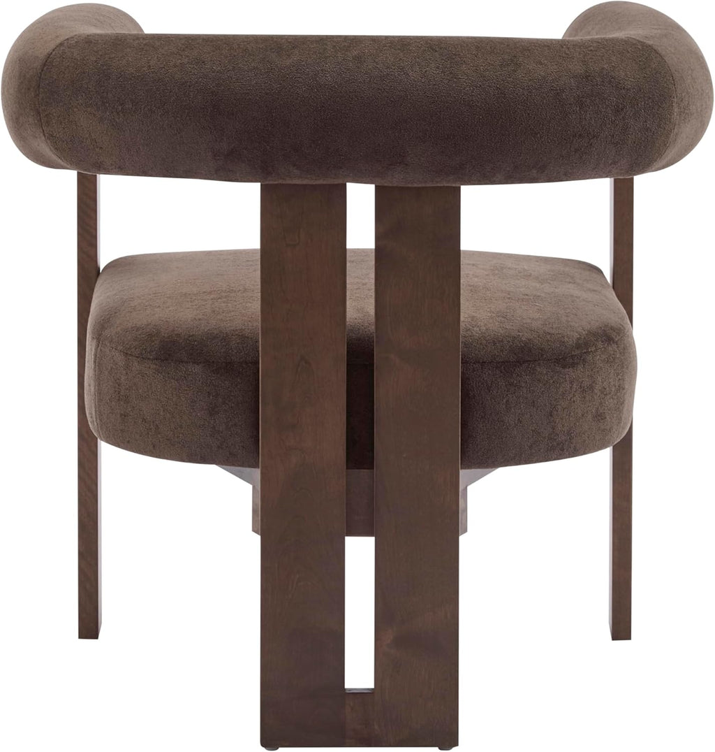 Christopher Knight Home Rones Modern Velvet Upholstered Accent Chair, Wooden Living Room Club Chair with Curved Backrest, Minimalist Bedroom Comfy Reading Chair, Thick Padded Seat, Dark Brown+Walnut