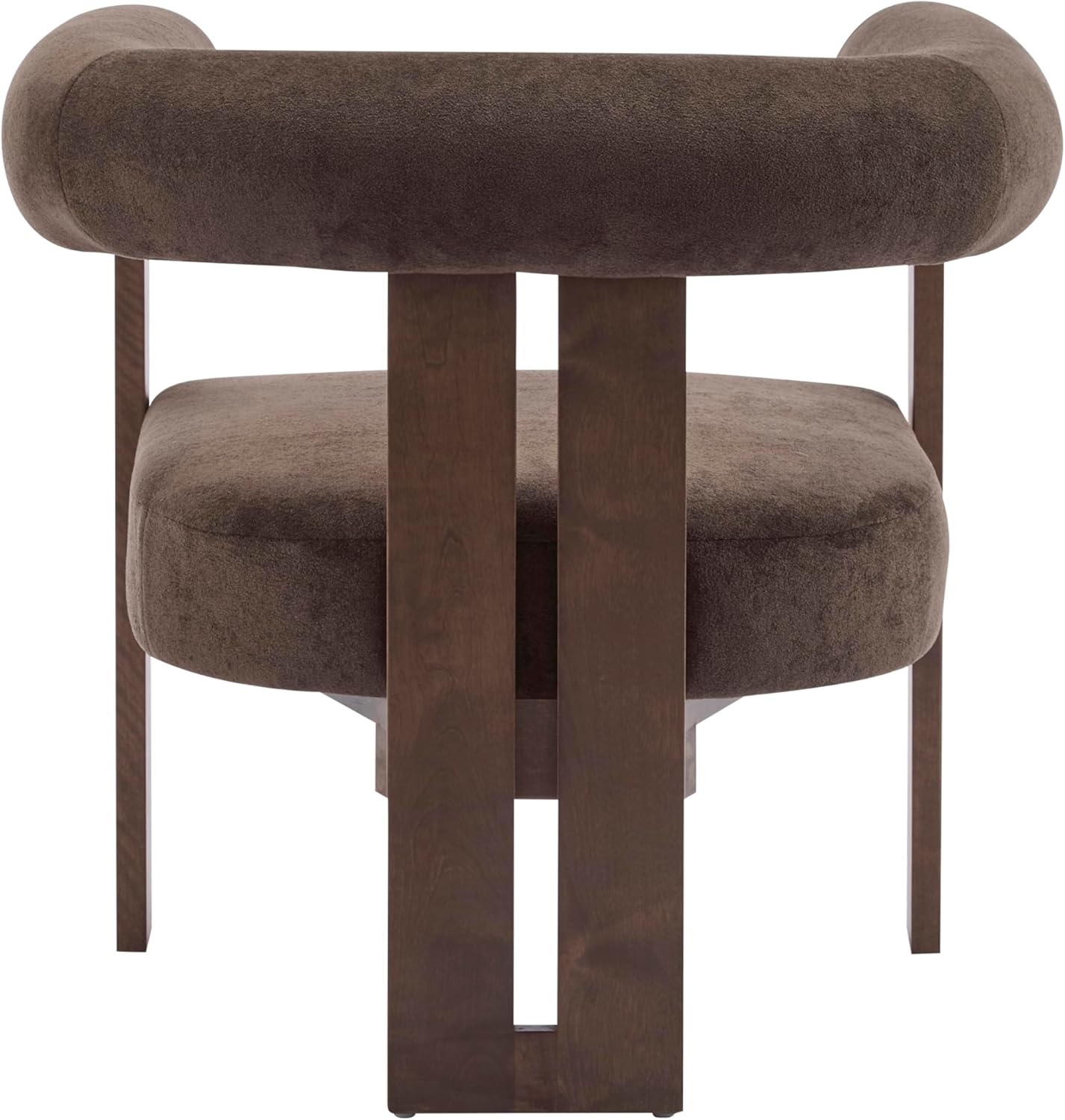 Christopher Knight Home Rones Modern Velvet Upholstered Accent Chair, Wooden Living Room Club Chair with Curved Backrest, Minimalist Bedroom Comfy Reading Chair, Thick Padded Seat, Dark Brown+Walnut