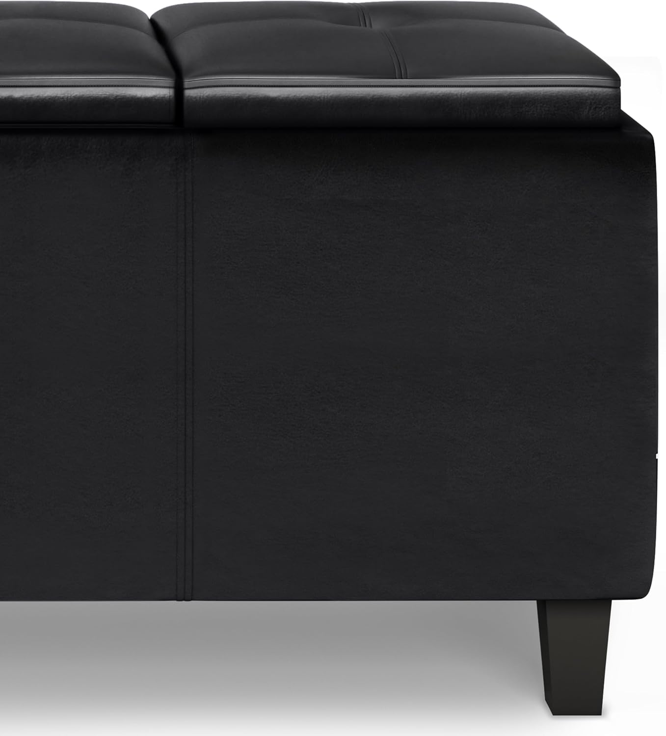 SIMPLIHOME Avalon 42 inch Wide Contemporary Rectangle Tray Storage Ottoman with Lift Up Lids in Midnight Black Vegan Faux Leather, Assembled, for the Living Room, Entryway and Family Room