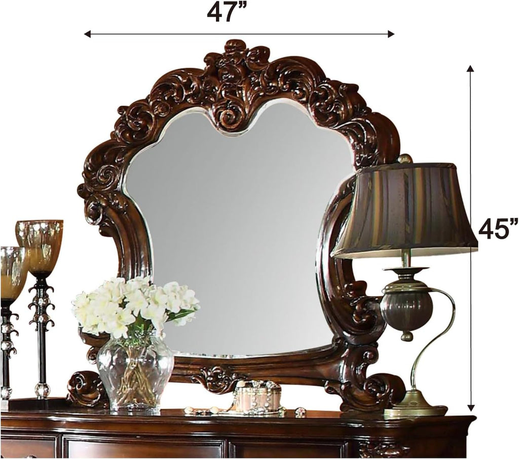 Acme Vendome Traditional Arched Top Wood Frame Mirror in Cherry