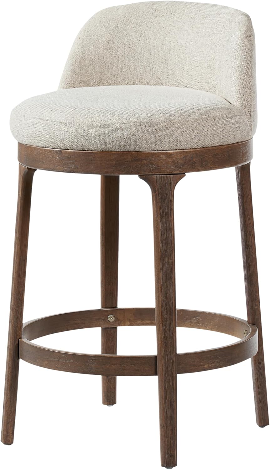 Christopher Knight Home Linhill 26.5' H Bar Stools Set of 4, Indoor Wooden Counter Stools with Round Upholstered Seat, Kitchen Stools, Rubberwood Frame with Footrest for Dining Island, Beige + Walnut
