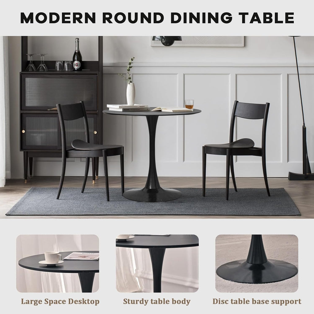 31.5' Round Dining Table for 2 MDF Table Top and Heavy Metal Dining Table Leg for Kitchen Dining Room Apartment Small Space(Black)
