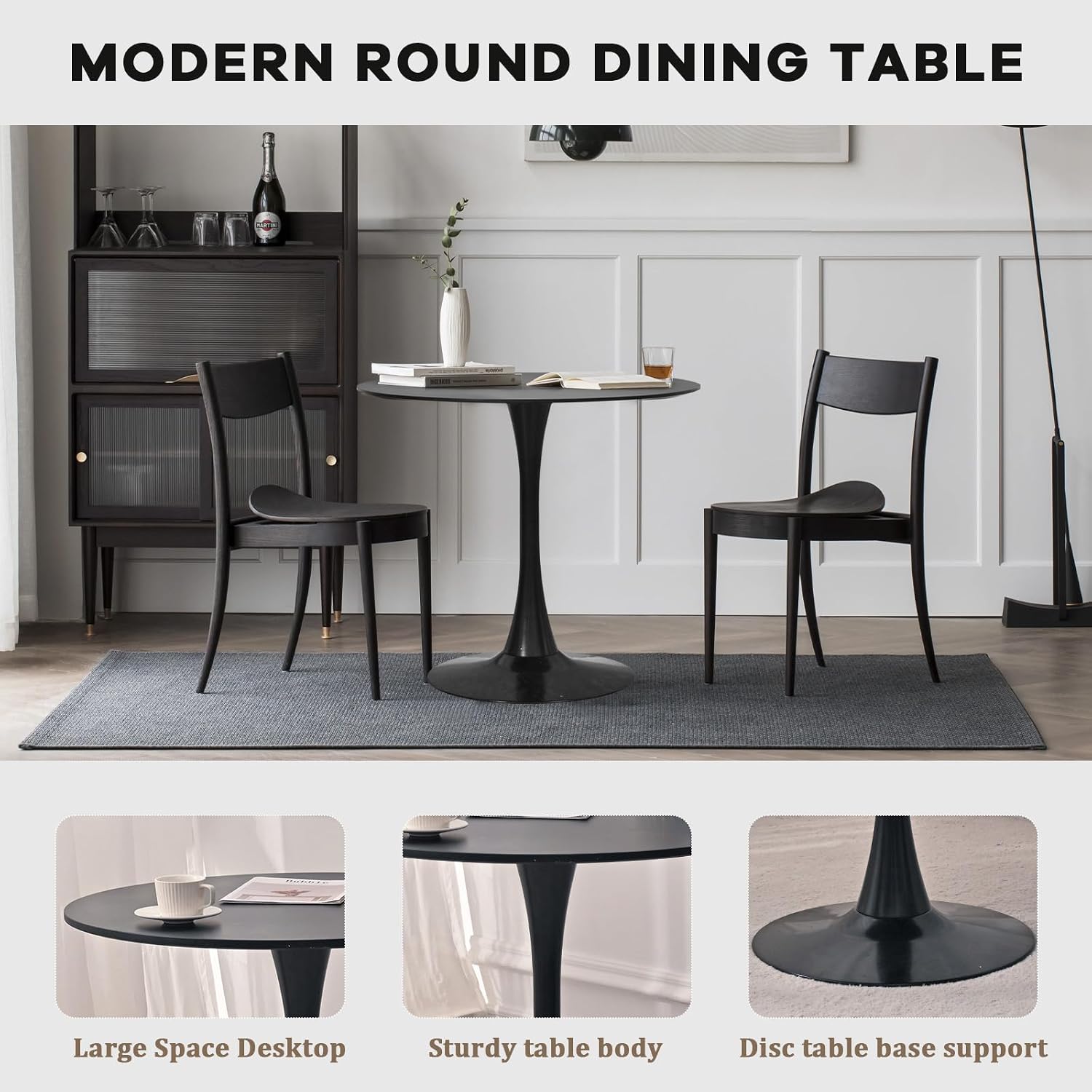 31.5' Round Dining Table for 2 MDF Table Top and Heavy Metal Dining Table Leg for Kitchen Dining Room Apartment Small Space(Black)