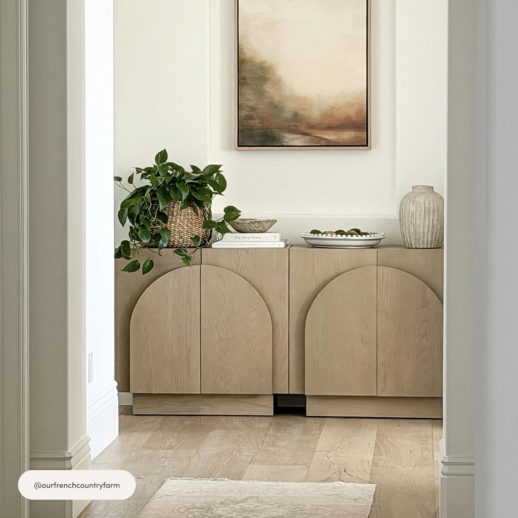 Nathan James Iris Mid-Century Modern Credenza, Light Brown TV Stand, Living Room Wood Storage Cabinet with Arched Cabinet Doors, White Oak, Set of 2