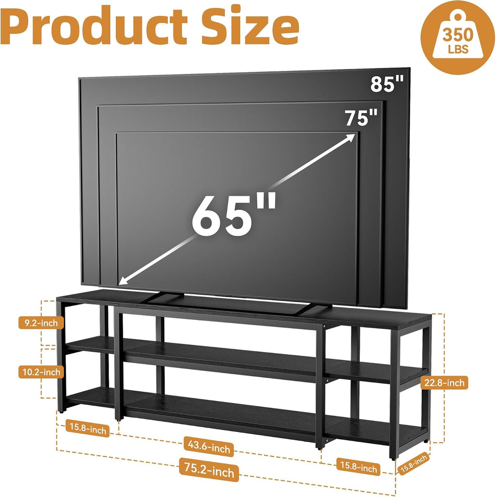 Aquzee 85 inch TV Stand, Entertainment Center for 70 75 80 85' TV, 75.2' Wide Wood Television Console Table for Living Room Bedroom Gaming Room, Black