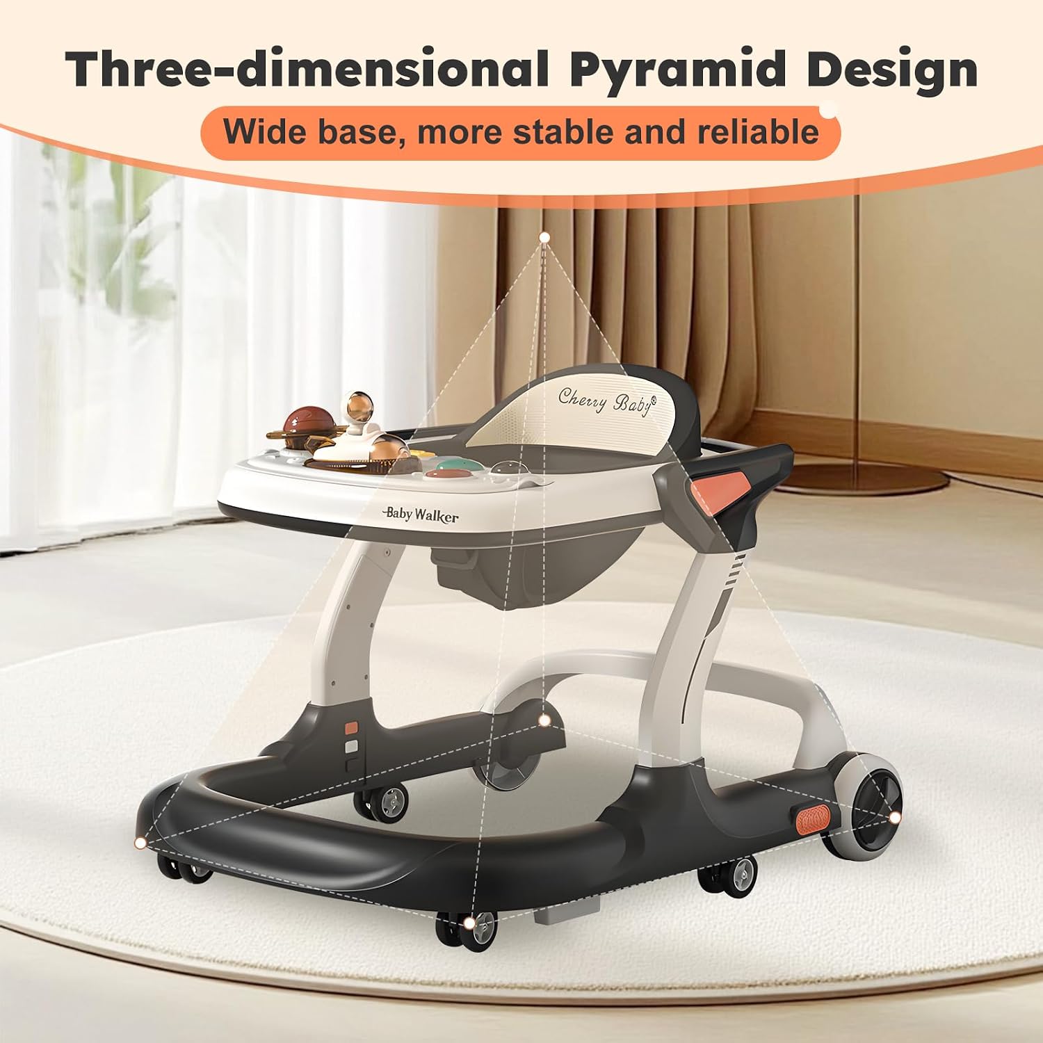 Baby Walker,Music & Lights Baby Walker with Wheels,9 Adjustable Heights Baby Activity Center,Baby Walkers with Foot Pads for Boys Girls Babies,Anti-Fall Bouncer Combo