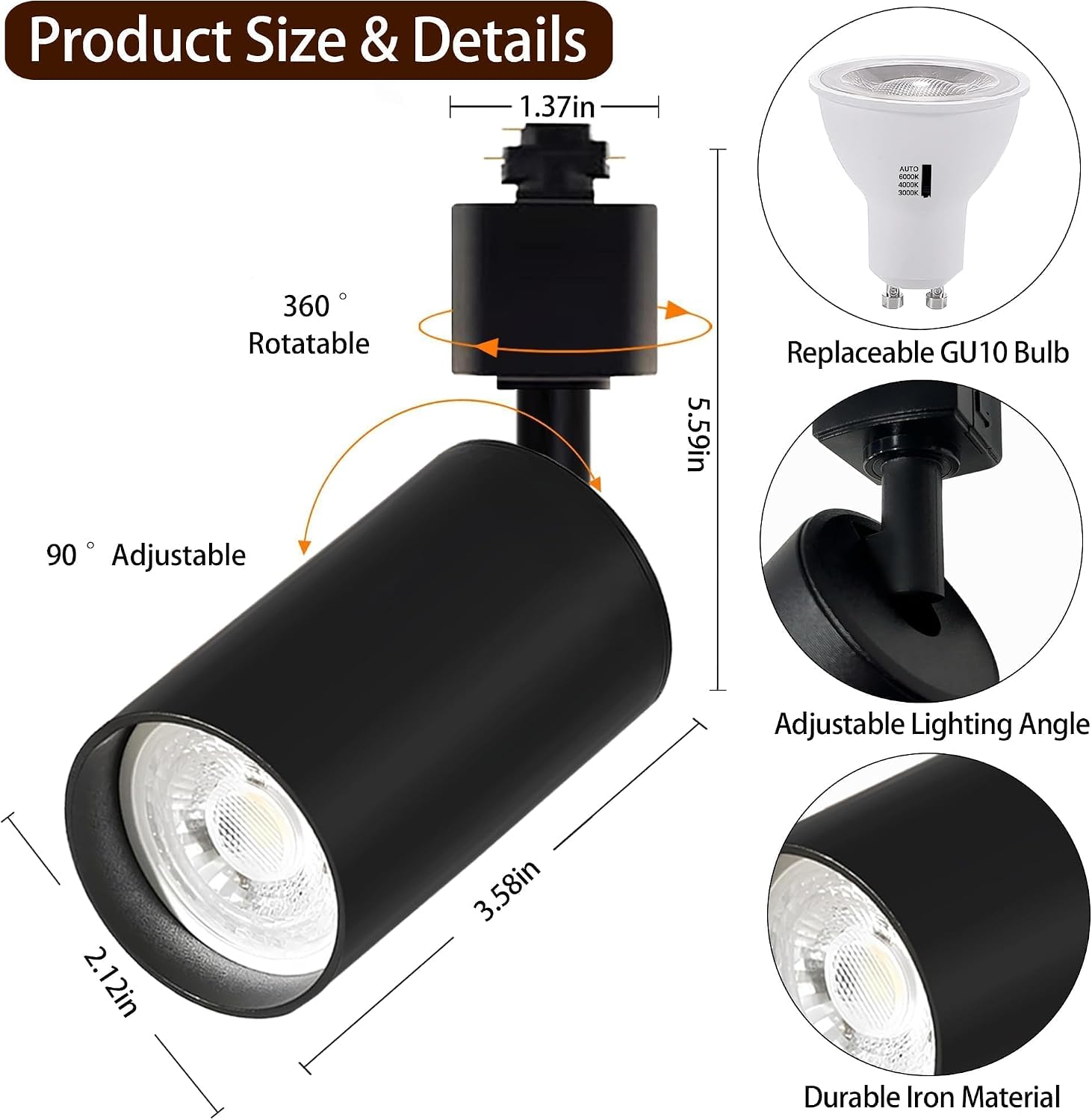 Plug in 3CCT Black Track Lighting Complete Kit with 4 * 3.28FT H Track Light Rails and 120V 12x10W GU10 Track Light Heads Brightness Dimmable Ceiling Spotlight Fixture for Accent Lighting