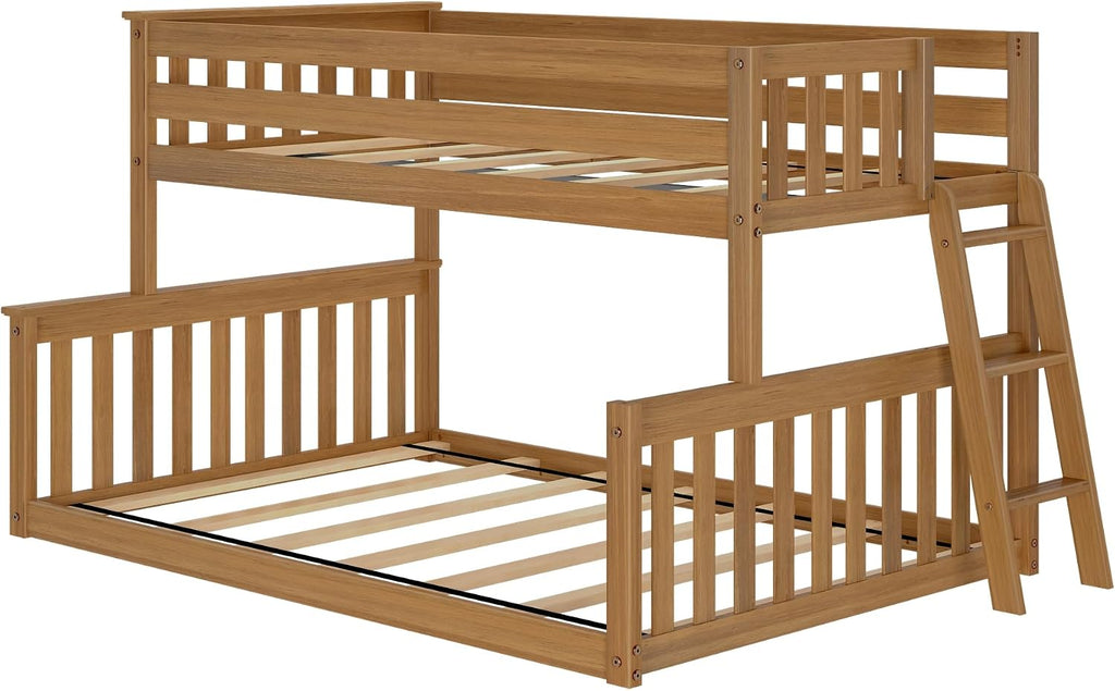 Twin Over Full Low Bunk with Angled Ladder on End, Pecan
