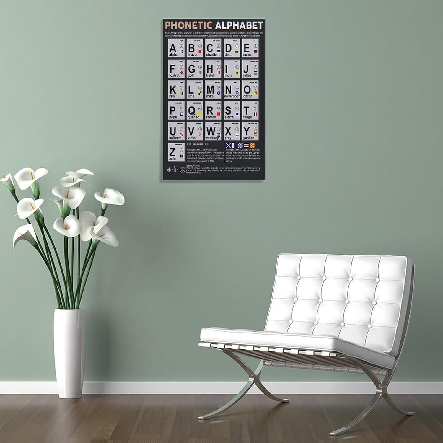 Military Decor Phonetic Alphabet Morse Code Poster Morse Code Gift Army Wall Decor Alpha Bravo Charlie NATO Alphabet Print Canvas Wall Art Print For Wall Decoration 24x36inch(60x90cm)