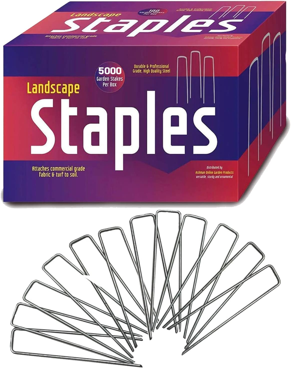 Ashman Garden Stakes (1000 Counts in 5 Packs), Galvanized Landscape Staples and Fence Stake Heavy Duty