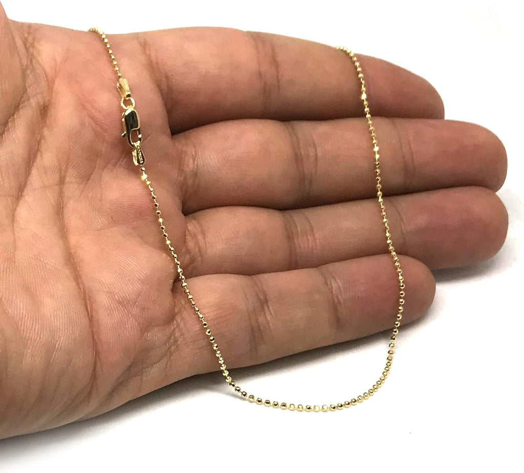 Jewelry Affairs 14K Yellow Gold Diamond Cut Bead Chain Necklace, 1.2mm